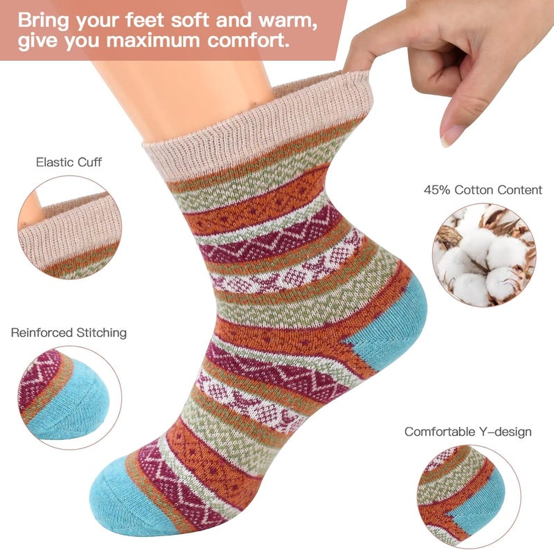 Lisacool 5 Pairs Womens Wool Socks - Winter Warm Socks - Thick Thermal Knit Vintage Cozy Crew Soft Gifts for Women - Image 4